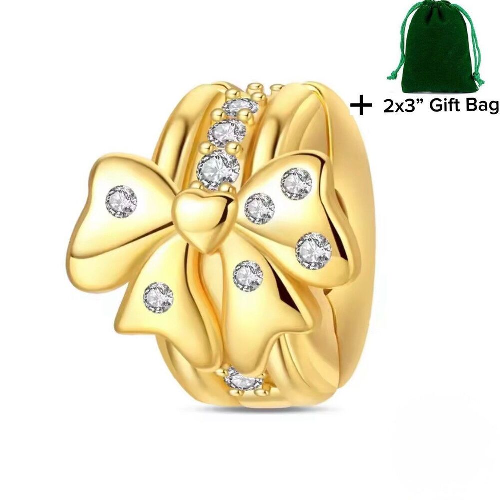 Golden Bow Bead Charm | 925 Silver | Brand New